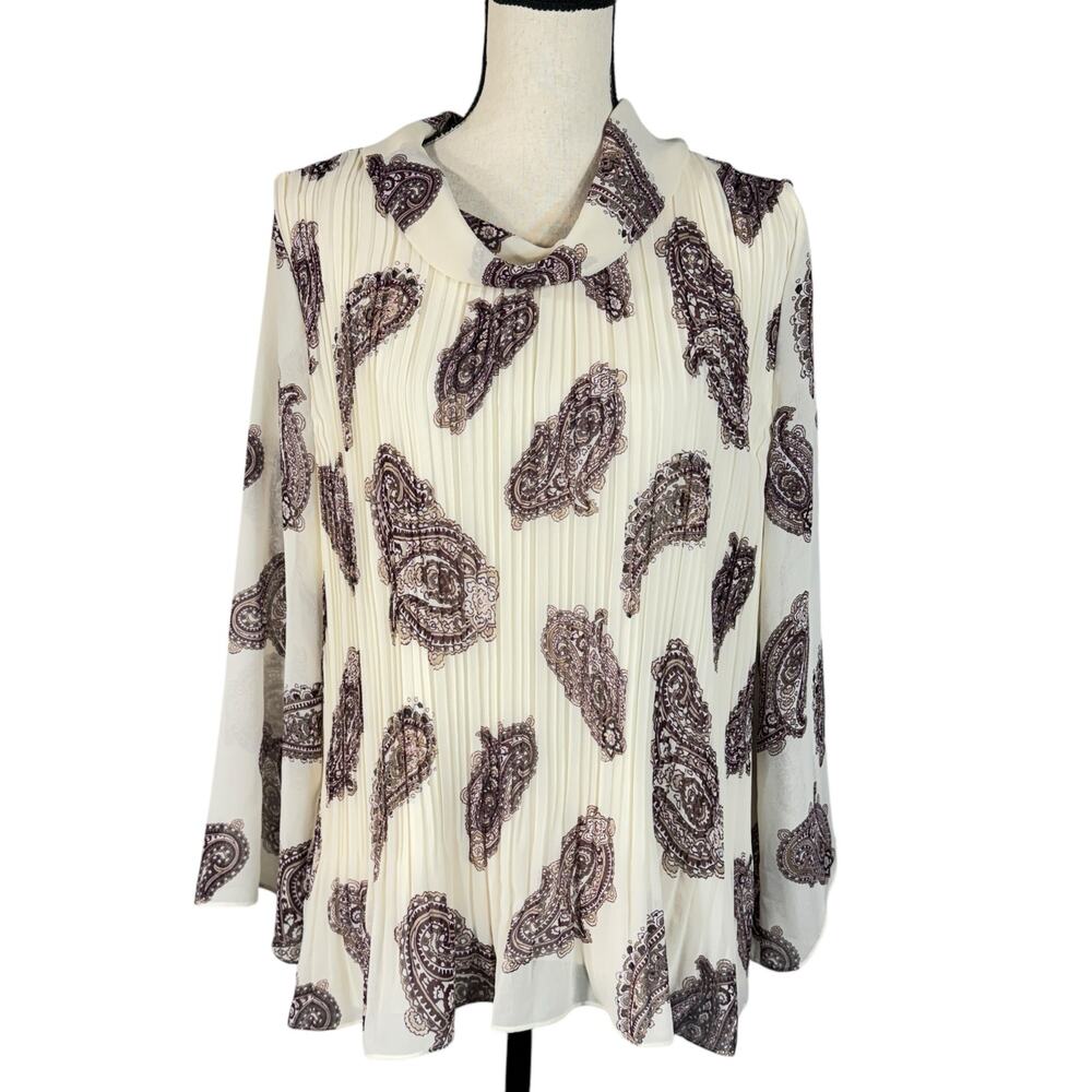 Chico’s Petite SZ 2P (Large) Top Paisley Accordion Pleats Long Sleeves Lined